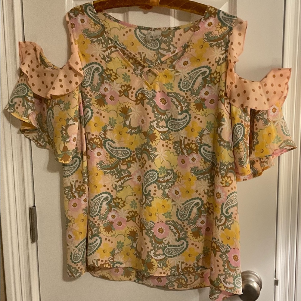 Cato Floral Paisley Ruffle Sleeve Blouse